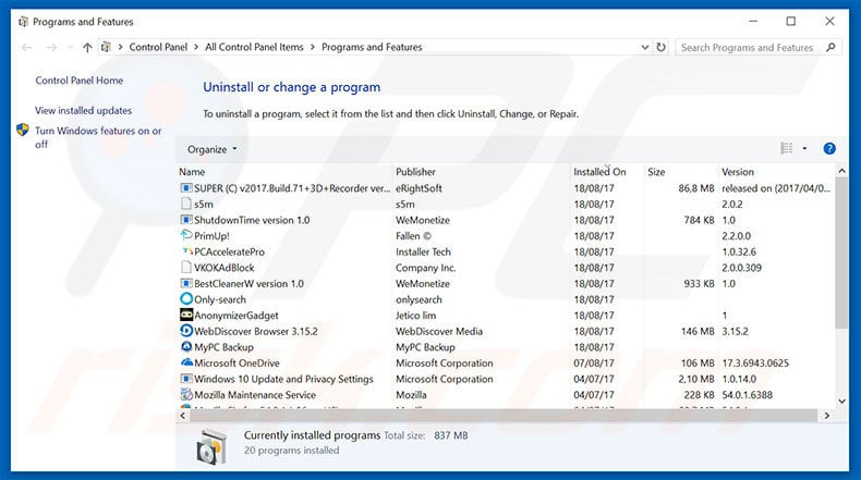 mystartshield.com browser hijacker uninstall via Control Panel