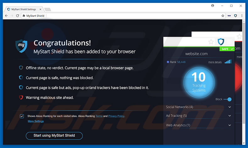Website used to promote MyStart Shield browser hijacker