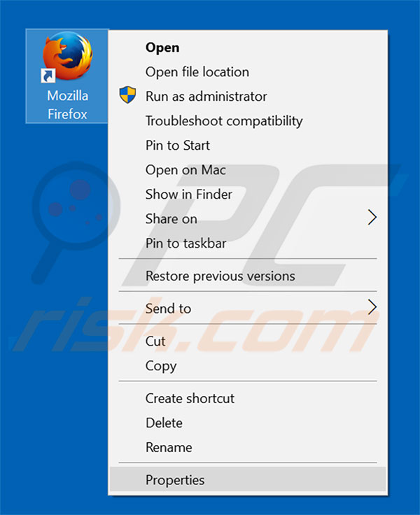 Removing netfindersearch.com from Mozilla Firefox shortcut target step 1