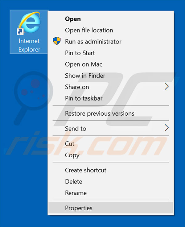 Removing netfindersearch.com from Internet Explorer shortcut target step 1