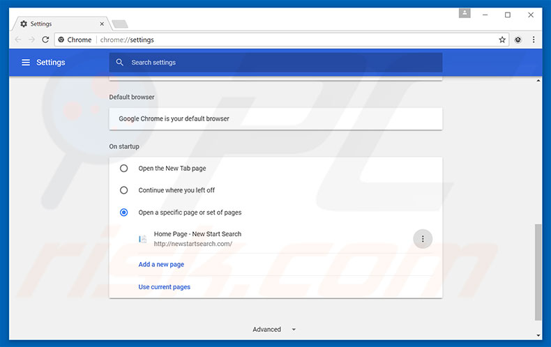 Removing newstartsearch.com from Google Chrome homepage