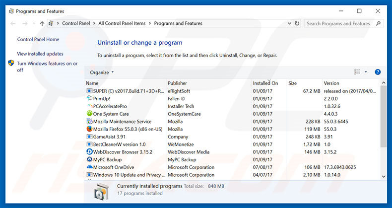 Notice - First Warning adware uninstall via Control Panel