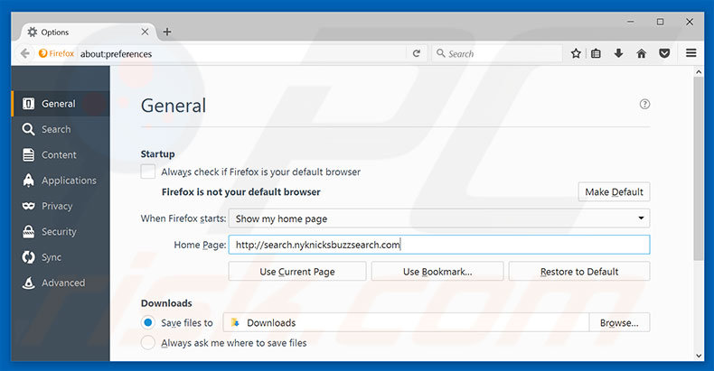 Removing search.nyknicksbuzzsearch.com from Mozilla Firefox homepage