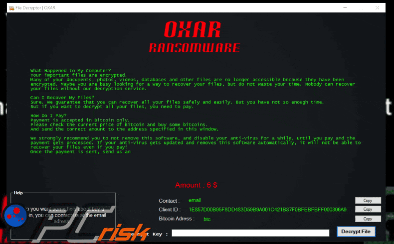 oxar ransomware updated pop-up window