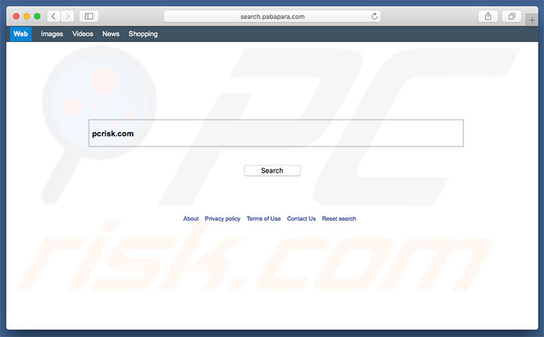 search.pabapara.com browser hijacker on a Mac computer