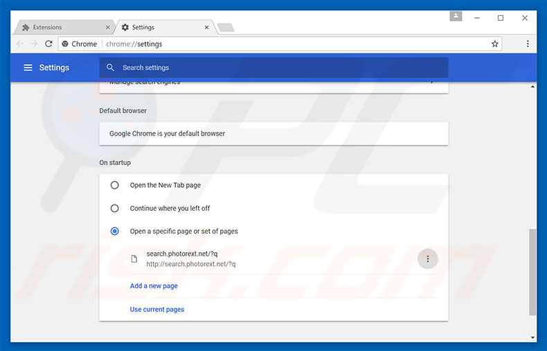 Removing search.photorext.net from Google Chrome homepage