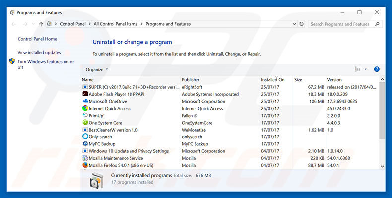 pipeschannels.com adware uninstall via Control Panel