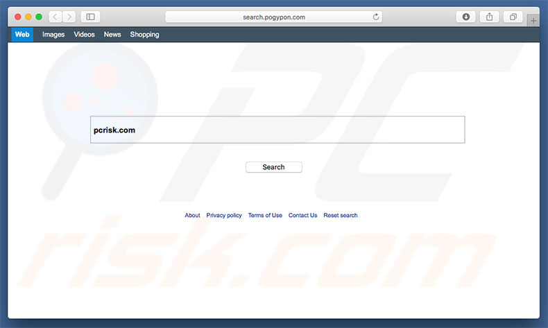 search.pogypon.com browser hijacker on a Mac computer