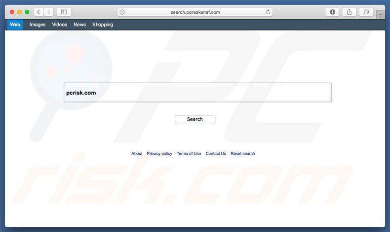 search.poreskanaf.com browser hijacker on a Mac computer