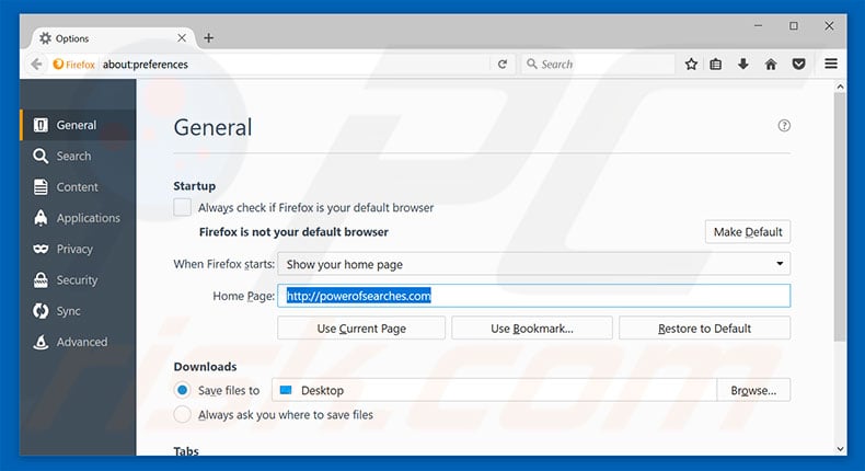 Removing powerofsearches.com from Mozilla Firefox homepage