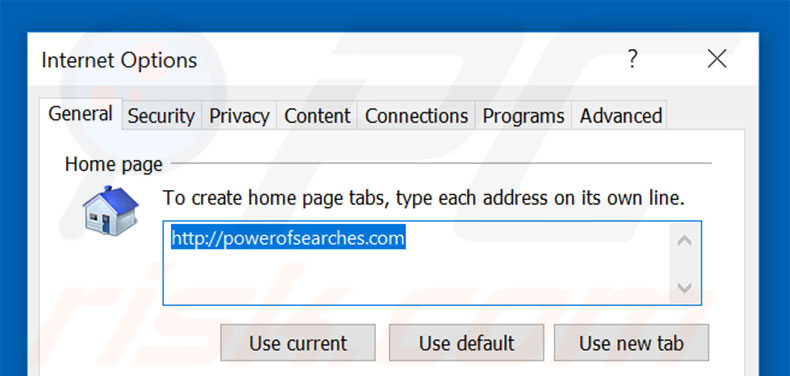 Removing powerofsearches.com from Internet Explorer homepage
