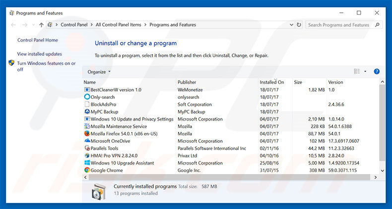 powerofsearches.com browser hijacker uninstall via Control Panel