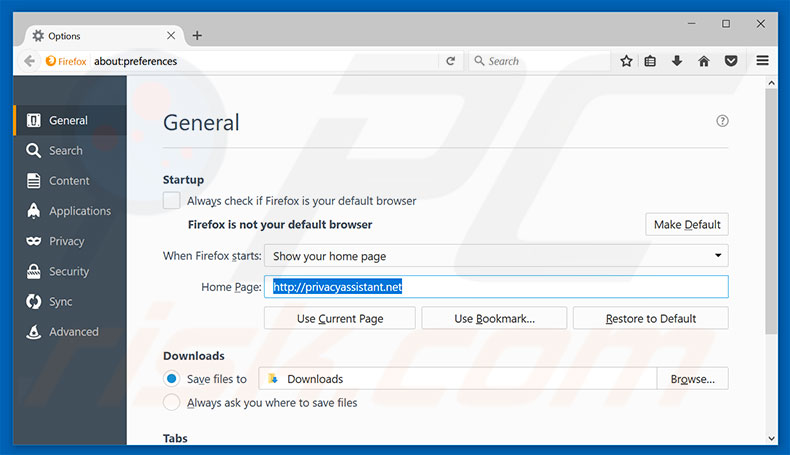 Removing privacyassistant.net from Mozilla Firefox homepage