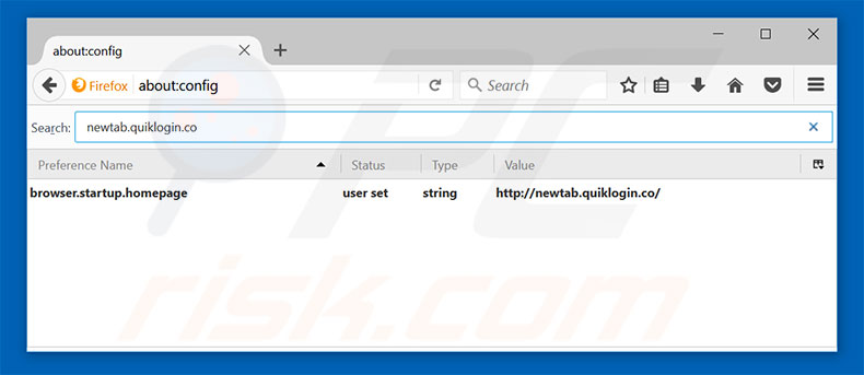 Removing newtab.quiklogin.co from Mozilla Firefox default search engine