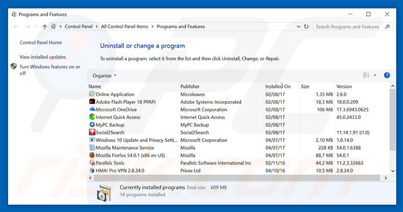 newtab.quiklogin.co browser hijacker uninstall via Control Panel