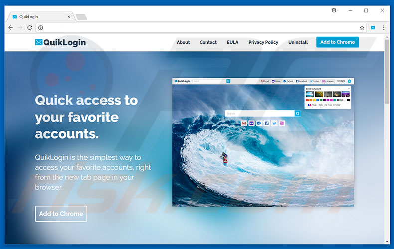 Website used to promote QuikLogin browser hijacker