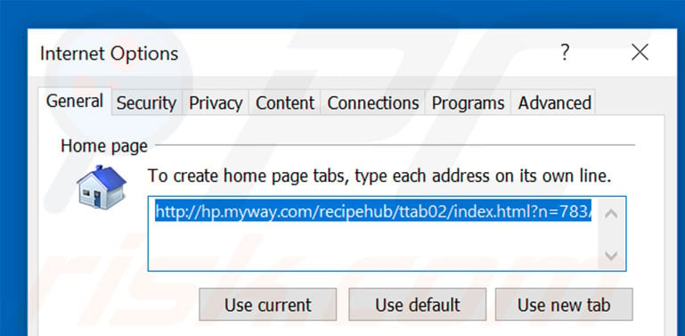 Removing hp.myway.com from Internet Explorer homepage