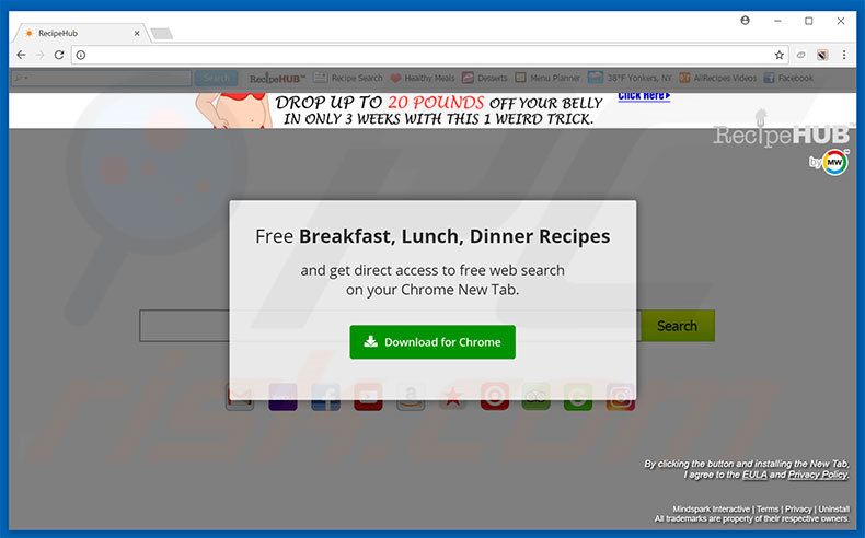 Website used to promote RecipeHub browser hijacker