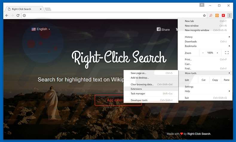 Removing Right-Click Search  ads from Google Chrome step 1