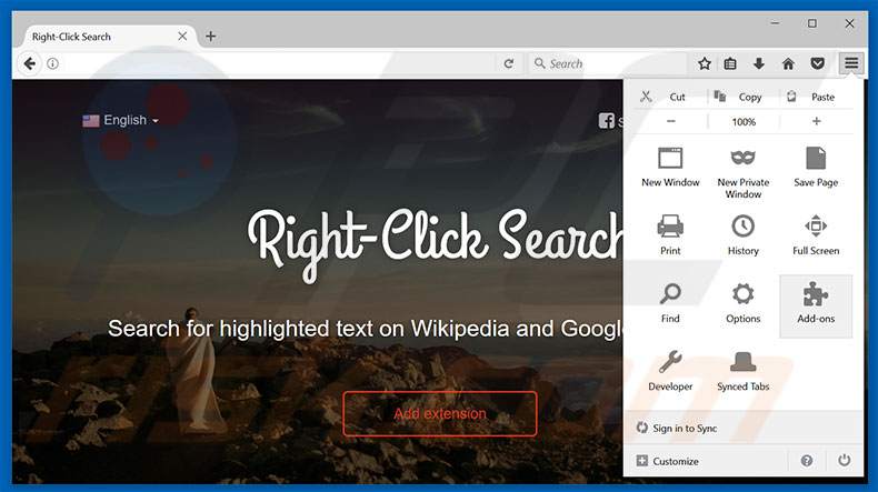 Removing Right-Click Search ads from Mozilla Firefox step 1