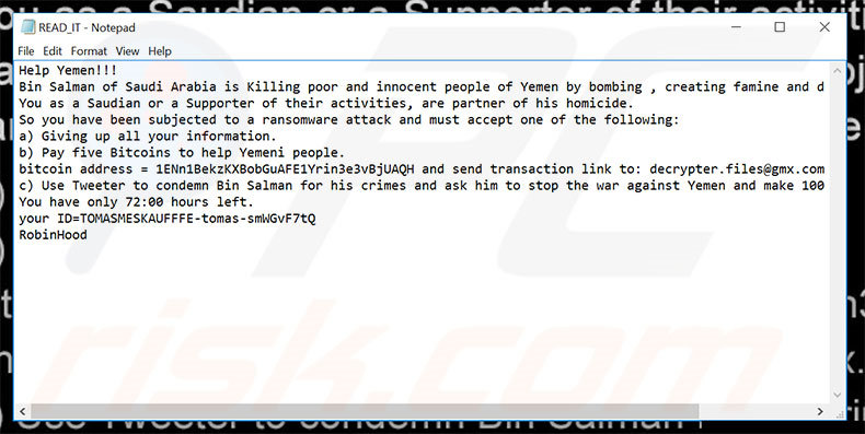 RobinHood ransomware ransom-demanding message (READ_IT.txt)