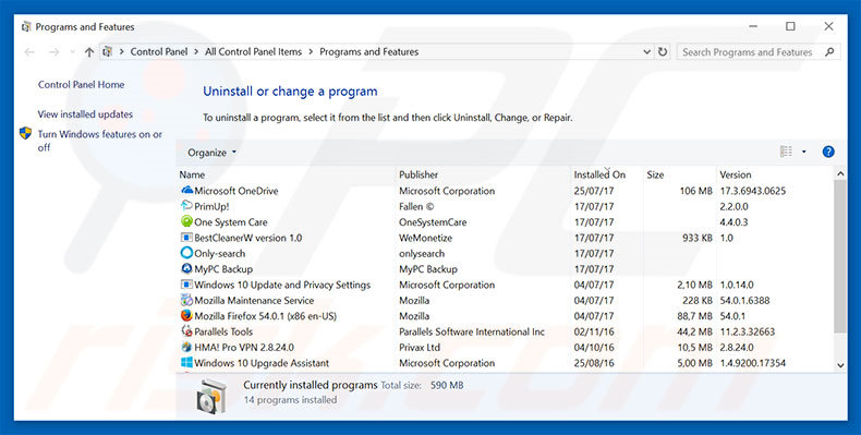 saerch.net browser hijacker uninstall via Control Panel