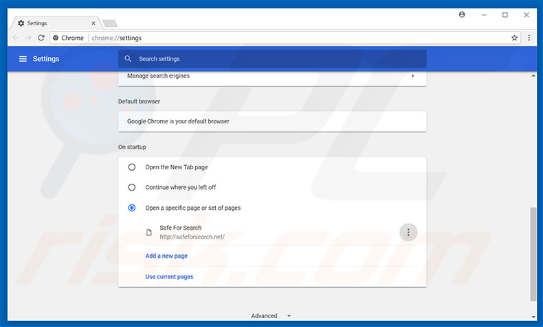 Removing safeforsearch.net from Google Chrome homepage
