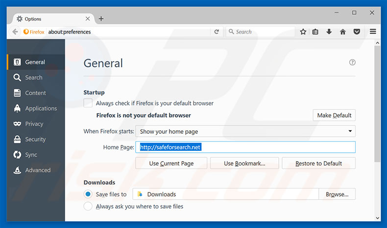 Removing safeforsearch.net from Mozilla Firefox homepage