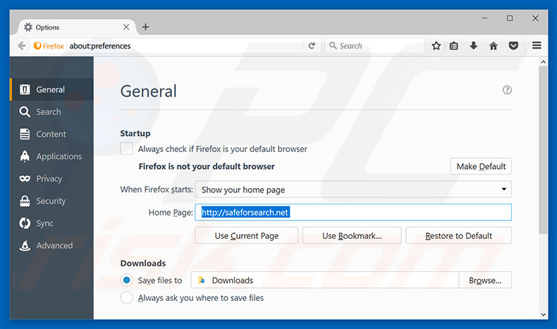 Removing safeforsearch.net from Mozilla Firefox homepage