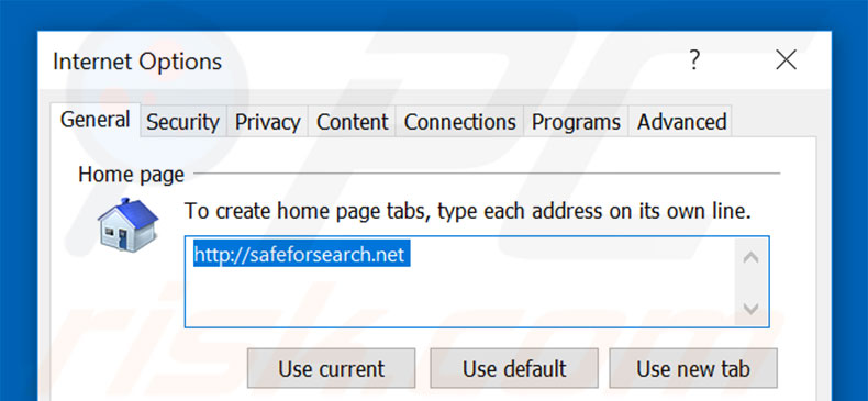 Removing safeforsearch.net from Internet Explorer homepage