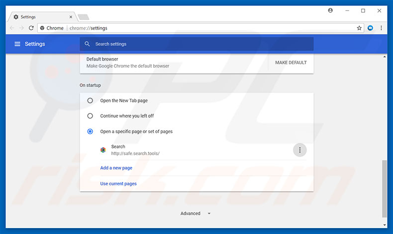 Removing safe.search.tools from Google Chrome homepage