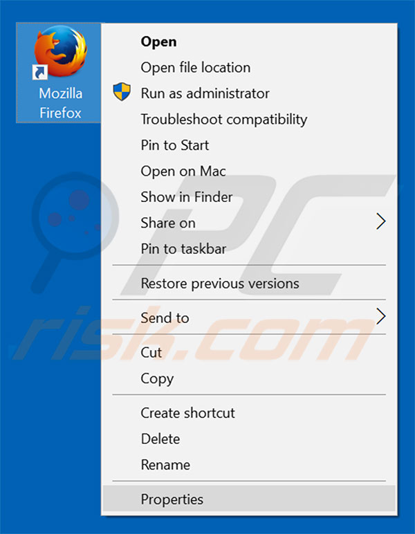 Removing safe.search.tools from Mozilla Firefox shortcut target step 1