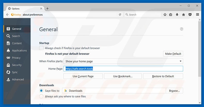 Removing safe.search.tools from Mozilla Firefox homepage