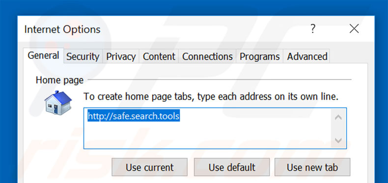 Removing safe.search.tools from Internet Explorer homepage