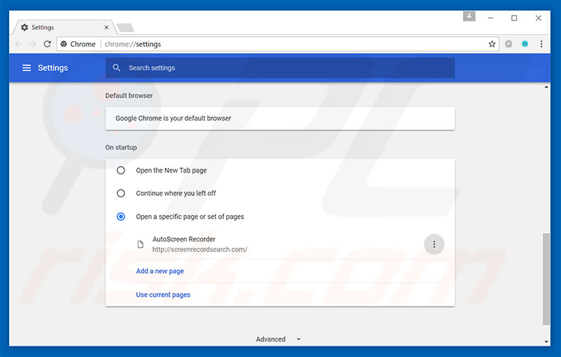 Removing screenrecordsearch.com from Google Chrome homepage