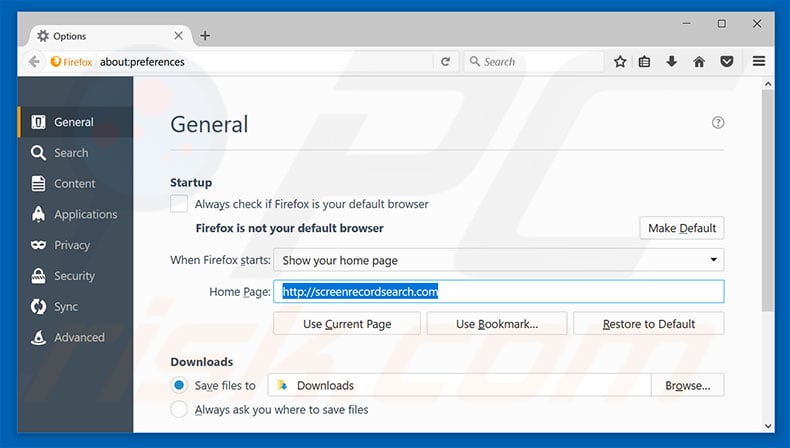 Removing screenrecordsearch.com from Mozilla Firefox homepage