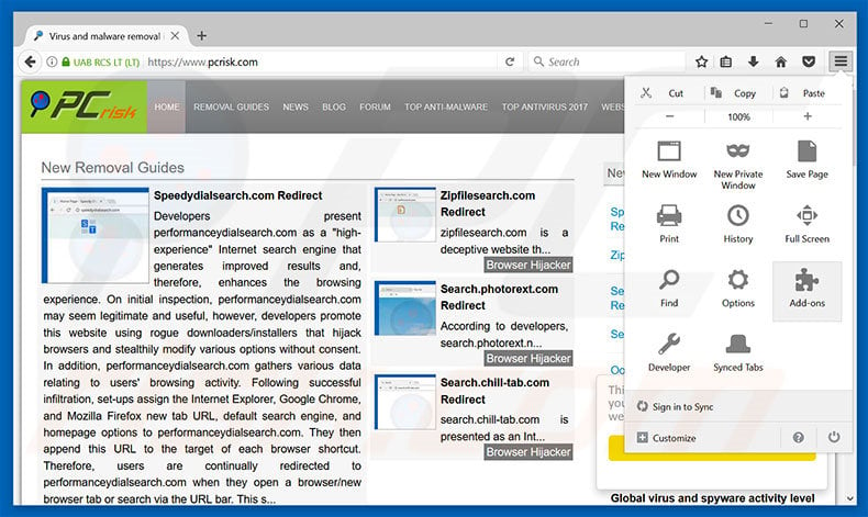 Removing Search App ads from Mozilla Firefox step 1