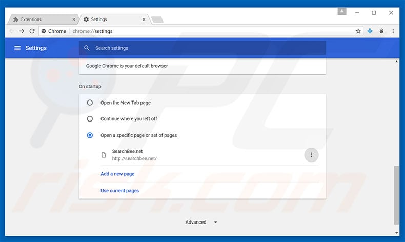 Removing searchbee.net from Google Chrome homepage