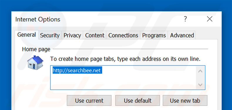 Removing searchbee.net from Internet Explorer homepage