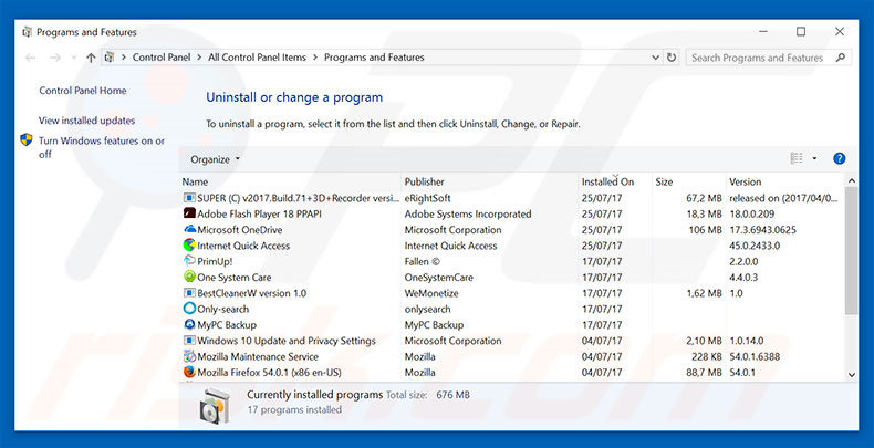 searchbee.net browser hijacker uninstall via Control Panel