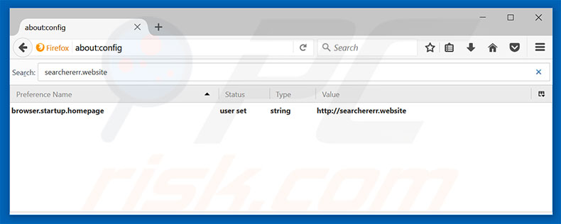 Removing searchererr.website from Mozilla Firefox default search engine