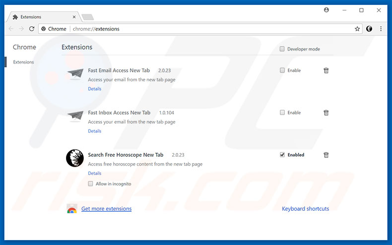 Removing home.searchfreehoroscope.com related Google Chrome extensions