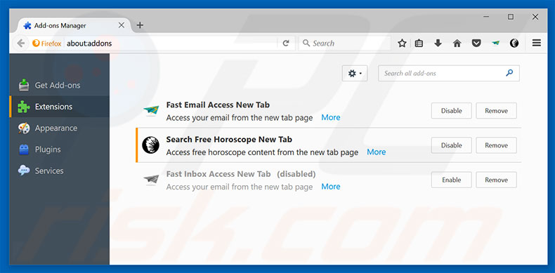 Removing home.searchfreehoroscope.com related Mozilla Firefox extensions