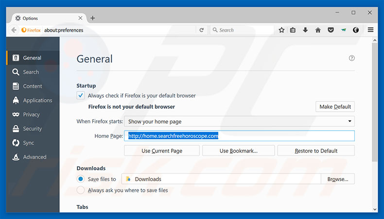 Removing home.searchfreehoroscope.com from Mozilla Firefox homepage