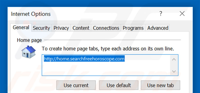 Removing home.searchfreehoroscope.com from Internet Explorer homepage