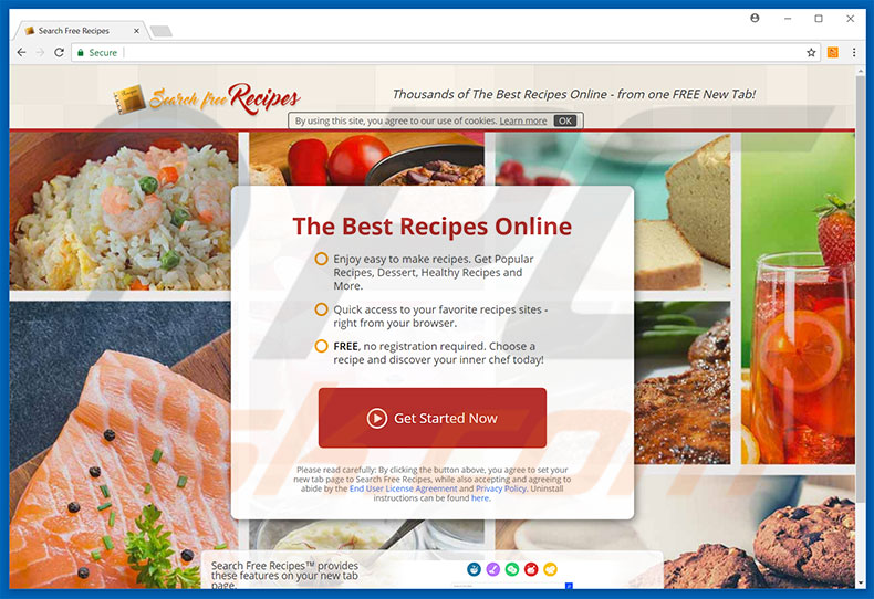 Website used to promote Search Free Recipes browser hijacker