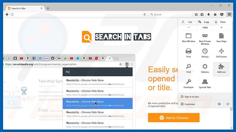 Removing Search In Tabs ads from Mozilla Firefox step 1