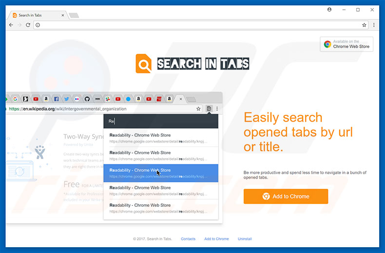 Search In Tabs adware