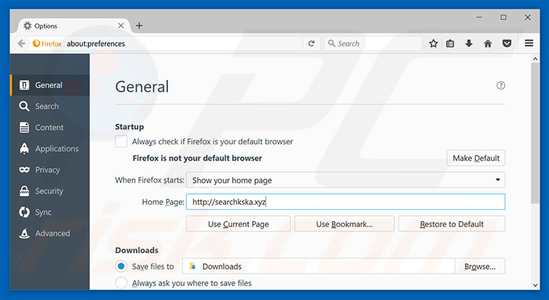 Removing searchkska.xyz from Mozilla Firefox homepage