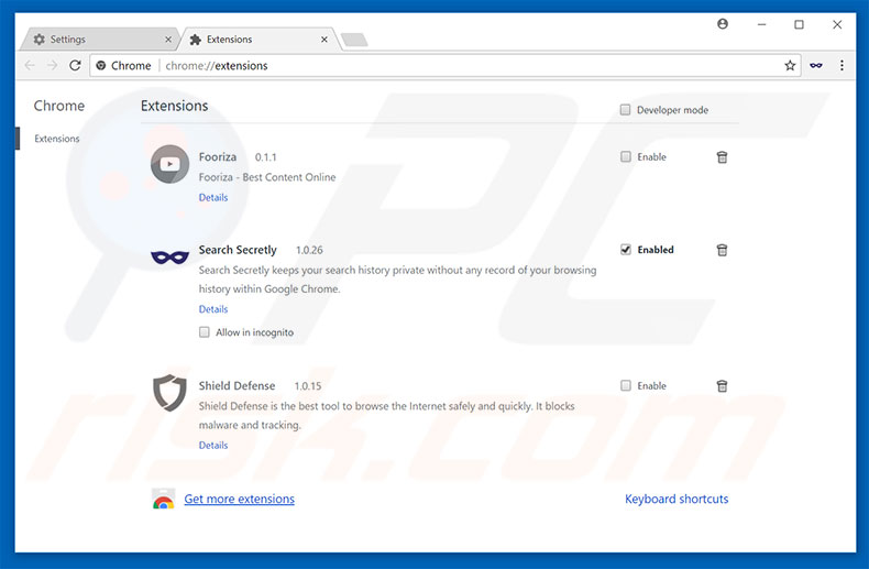 Removing searchsecretly.net related Google Chrome extensions